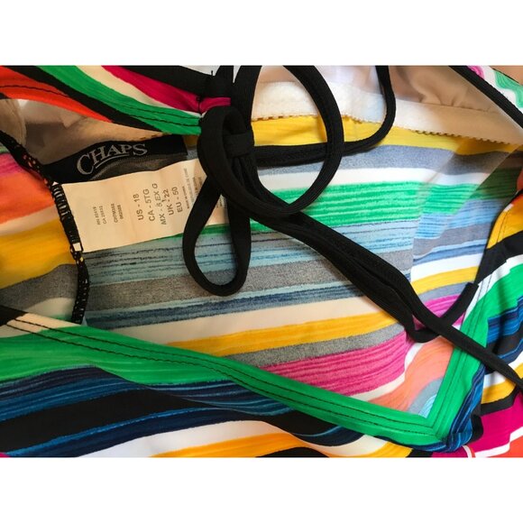 Ralph Lauren Chaps Women's Multi Stripe High-Neck Halter Tankini Swim Top 18W - Picture 3 of 3